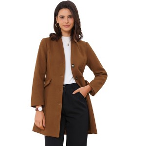 INSPIRE CHIC Women's Elegant Winter V Neck Single Breasted Long Overcoat - 1 of 4