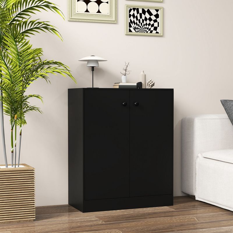 Costway 2-Door Storage Cabinet Freestanding Storage Organizer with 3-Tier Shelf Entryway Black/Brown, 3 of 11