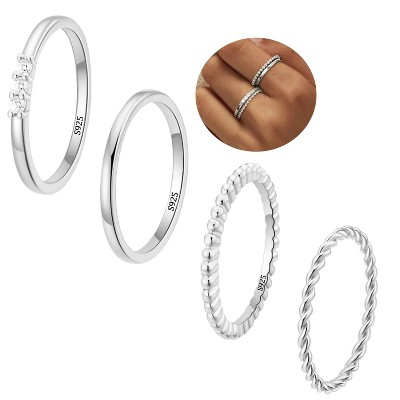 Set of 4 925 sterling silver rings, rust-resistant, exquisite, stylish, stackable, anniversary gift