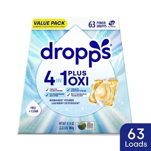 Dropps Laundry 4-in-1 Plus Oxi Power Biobased Detergent Pods - Free & Clear - 63ct - 1 of 4