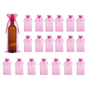 Unique Bargains Organza Drawstring Wine Bottle Wrapping Gift Bags 14.5" x 5.5" 20 Pcs - 1 of 4