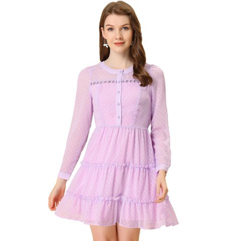 Женские платья INSPIRE CHIC Women's Swiss Dots Elastic Waist A-Line Tiered Flowy Chiffon Dress Small Lavender