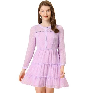 INSPIRE CHIC Women's Swiss Dots Elastic Waist A-Line Tiered Flowy Chiffon Dress - 1 of 4