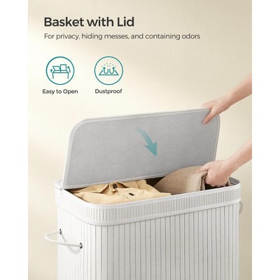 White Bamboo Foldable Laundry Hamper with Lid and Handles