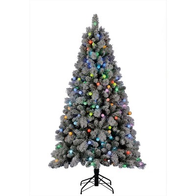 Home Heritage Cascade 7 Foot Flocked Prelit Artificial Christmas Tree w/ Stand