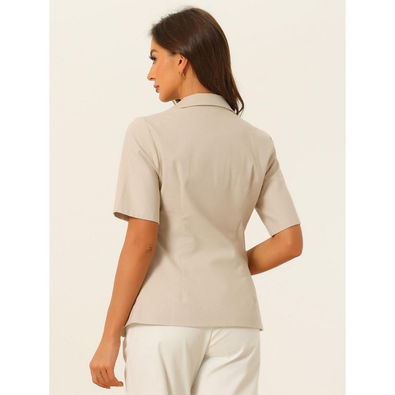 Allegra K Women's Cotton Linen Button Office Business Short Sleeve Blazer Jacket, 3 of 6