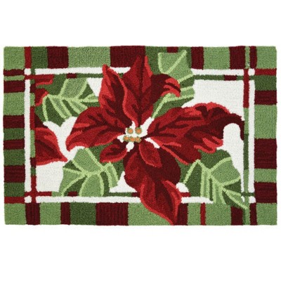 Homefires Painted Poinsettias Doormat, 22"x34" – Holiday Floral Accent Rug with Festive Red Blooms and Durable Indoor/Outdoor Fabric