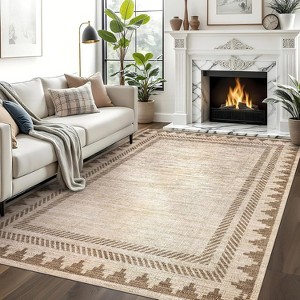 Coucheta Modern Washable Area Rug, Neutral Geometric Border Low Pile Rug, Non-Slip & Non-Shedding Carpet for Living&Dining Room, Hallway&Bedroom - 1 of 4