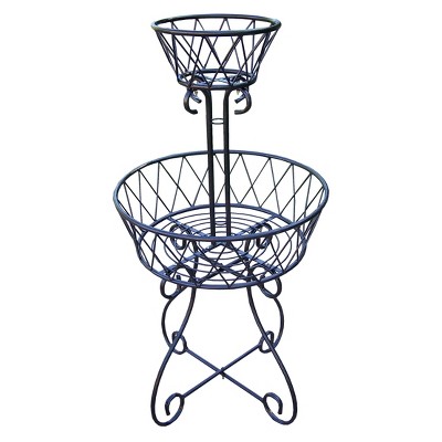 Two Tier Basket Planter - Black