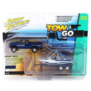 Johnny Lightning 1985 Toyota SR5 Pickup w/Malibu Speed Boat Trailer Hulls & Haulers - 1 of 3