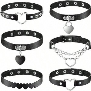 Halloween Heart Shaped Punk Goth Choker Set Black Fashionable, Exquisite and High-end, Suitable for Women To Wear - 1 of 4