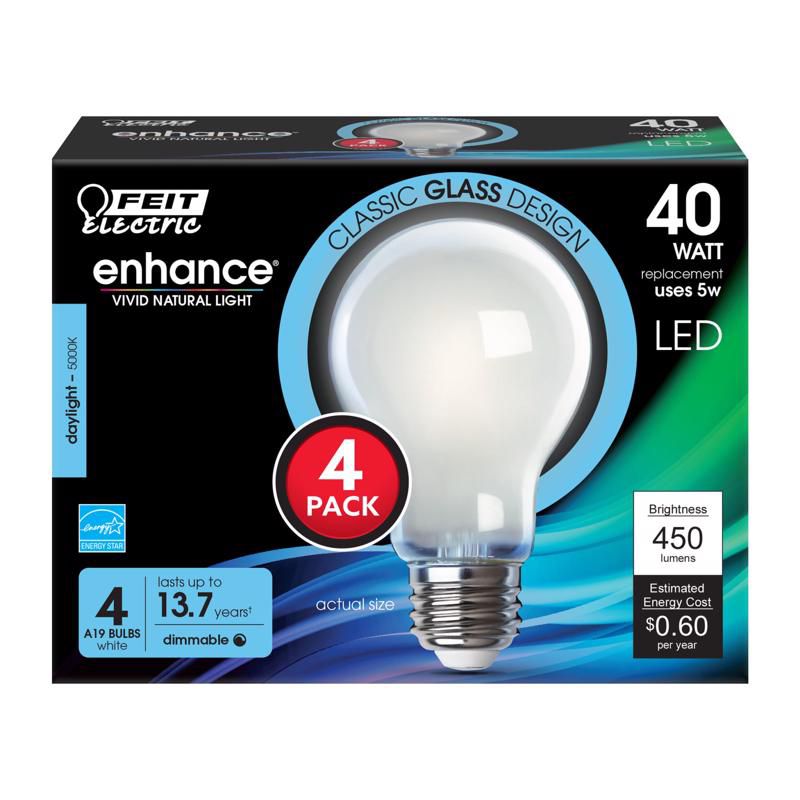 Feit Electric Enhance A19 E26 (Medium) LED Bulb Daylight 40 Watt Equivalence 4 pk, 2 of 4