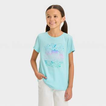 Girls' Short Sleeve 'Scenic' Graphic T-Shirt - Cat & Jack™ Light Turquoise Blue