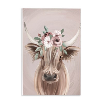Stupell Industries Highland Cattle Pink Flower Crown Wall Plaque Art
