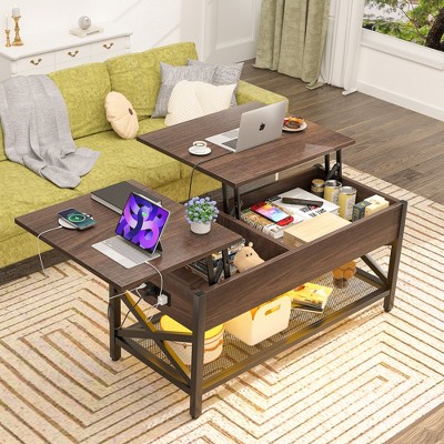 Aheaplus Lift Top Coffee Table with USB Port and LED light, Adjustable Living Room Table