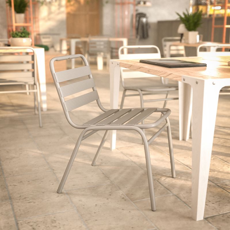 Flash Furniture Lila Aluminum Commercial Indoor-Outdoor Armless Restaurant Stack Chair with Triple Slat Back, 5 of 13