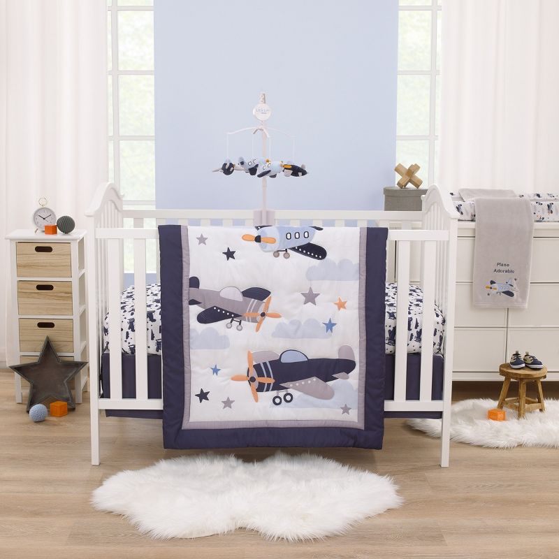 Little Love by NoJo Soar High Little One Gray and Light Blue Airplane Super Soft Baby Blanket, 4 of 5