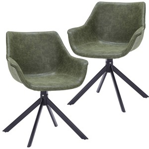 LeisureMod Markley Leather Dining Chair with 360-Degree Swivel Armchair and Powder-Coated Iron Legs Set of 2 - 1 of 4