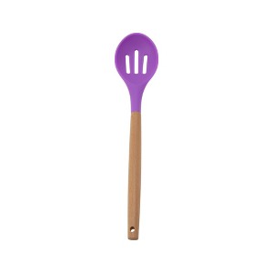 Unique Bargains Spoon Hand Wash Only Wooden Handle Slotted Spoon Silicone Wooden Handle 12.6" 1 Pc - 1 of 4