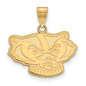 Black Bow Jewelry 14k Yellow Gold Plated Sterling Silver Wisconsin Badgers NCAA Medium Pendant - 1 of 3