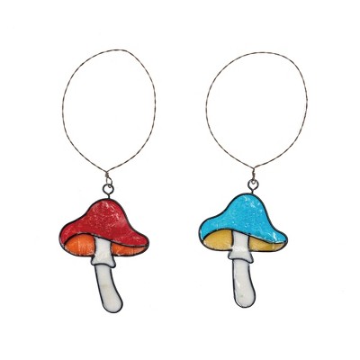 Transpac Stained Glass Mushroom Ornament Set of 2 Home Decorations Spring