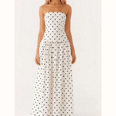 Clotth Women's Strapless Floral Print Dress - Sleeveless Tube Long Dress, High Waist, Elegant Style with Pattern