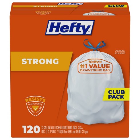 Hefty Strong Tall Kitchen Drawstring Trash Bags - 13gal/120ct - image 1 of 4