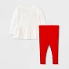Baby Girls' 2pc Holiday Bow Fleece Sweatshirt and Gingham Leggings Set - Cat & Jack™ Cream - 2 of 4