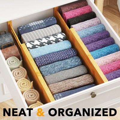 Natural Bamboo Adjustable Dresser Drawer Dividers, 4-Pack