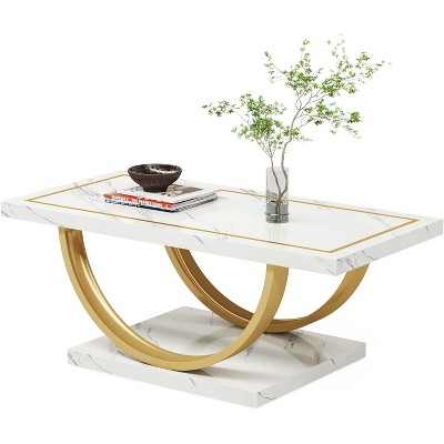 Costway Coffee Table Modern Marble 2-tier Coffee Table Gold Rectangle For Living Room : Target