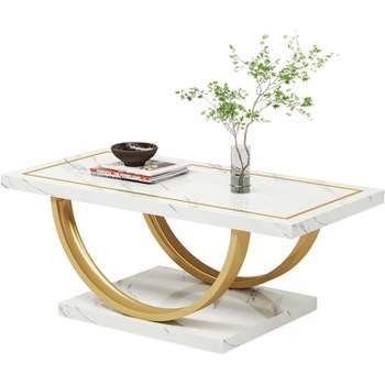 Tribesigns Modern Rectangle Coffee Table for Living Room, Engineered Wood Coffee Table with Faux Marble Veneer and Heavy Duty Metal Frame