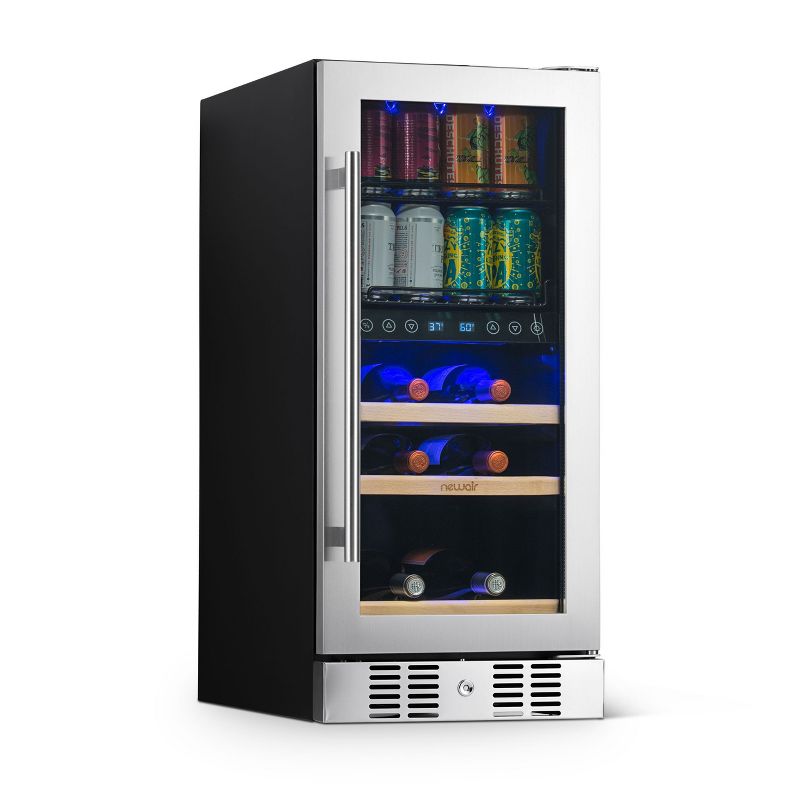 Newair 15" Built-in Dual Zone Fridge 9 Bottle and 48 Can Wine and Beverage Refrigerator in Stainless Steel, Drinks and Wine Combination Cooler, 1 of 16