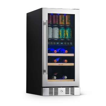 Newair 15" Built-in Dual Zone Fridge 9 Bottle and 48 Can Wine and Beverage Refrigerator in Stainless Steel, Drinks and Wine Combination Cooler