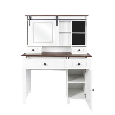 Farmhouse Makeup Vanity with Mirror and Lights,41.73" Wide Vanity Desk ,Vanity Table with 4 Drawers and 1 Cabinet