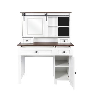 Farmhouse Makeup Vanity with Mirror and Lights,41.73" Wide Vanity Desk ,Vanity Table with 4 Drawers and 1 Cabinet - 1 of 4