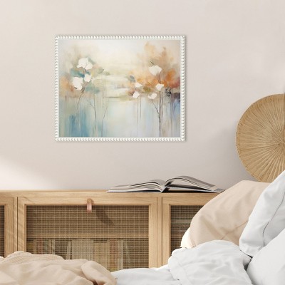 Abstract Floral Pastel Canvas Print in White Frame