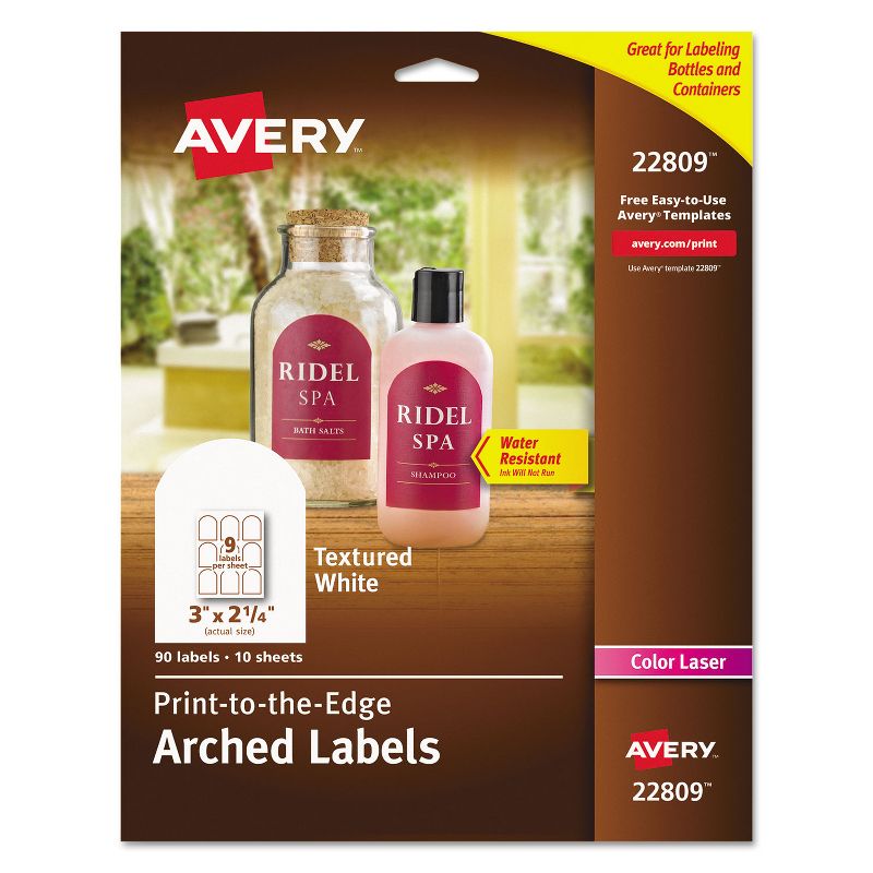Avery Textured Arched Print-to-the-Edge Labels 3 x 2 1/4 White 90/Pack 22809, 1 of 10