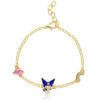 Sanrio Hello Kitty and Friends Womens 18kt Gold Plated Bracelet with Bow Charm Pendants - 6.5 + 1, Officially Licensed