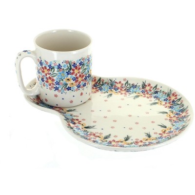 Blue Rose Polish Pottery Tara Breakfast Plate with Mug