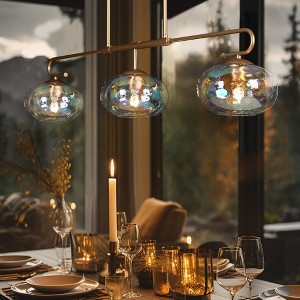 LNC Chrysaorican 3-Light 47.2" Luxury and Glam Linear Oversized Kitchen Island Pendant Lights, Gold with Globe Iridescent Glass - 1 of 4