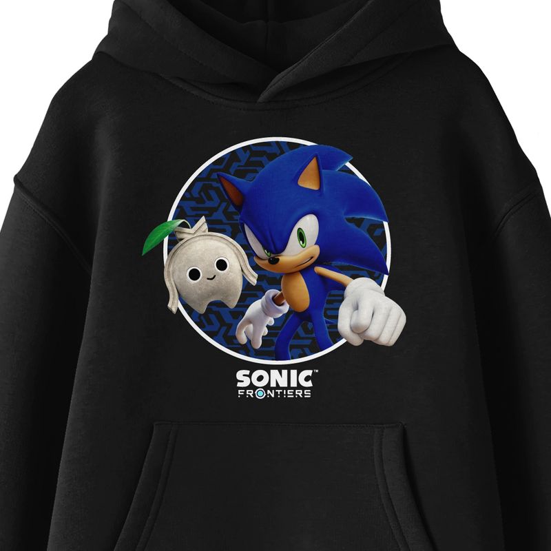 Sonic Frontiers Sonic & Koco Long Sleeve Black Youth Hooded Sweatshirt, 2 of 4