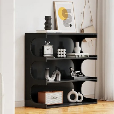 Multifunctional 4-Tier Black Book Shelf & Coffee Table, Creative Furniture Floor Bookshelf, Minimalist Organizer Storage Shelves