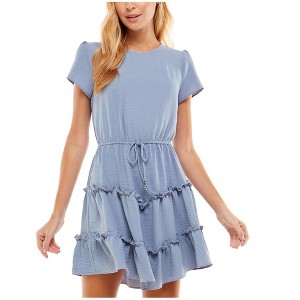 City Studio Womens Ruffle Tier Fit & Flare Dress, Blue, Small - 1 of 1