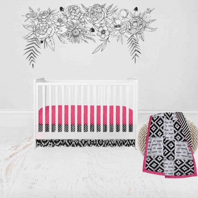 Bacati - Love  Black Fuschia 3 pc Crib Bedding Set