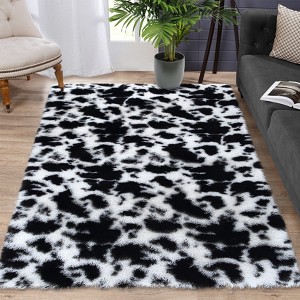 4*6 Shag Area Rug Ultra Soft Fluffy Indoor Rugs for Living Room Luxurious Thick Plush Floor Carpet Bedroom Kids’ Room Luxury Carpets Black/White - 1 of 4