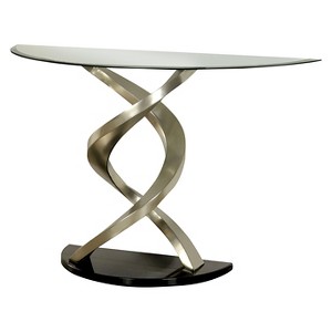 Kelsi Modern Twisting Glass Top Sofa Table Satin Plated/Black - HOMES: Inside + Out: Entryway Half Moon Console - 1 of 3