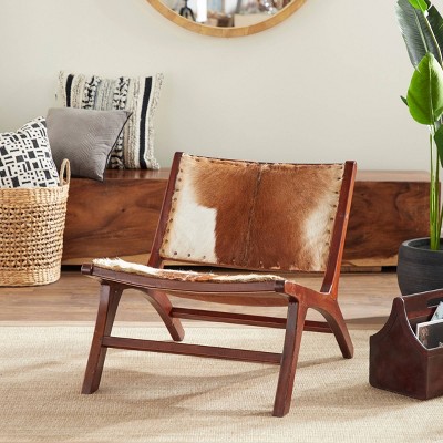 Set Of 2 Rustic Goat Leather And Teak Accent Chairs Brown - Olivia & May :  Target