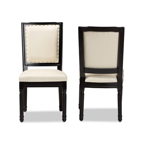 Set of 2 Louis Faux Leather Upholstered and Wood Dining Chairs Beige/Black  - Baxton Studio