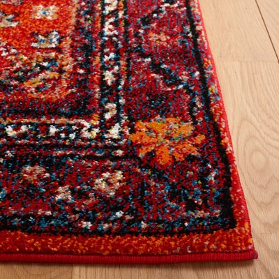 Vintage Red and Black Synthetic Runner Rug, 2'3" x 8'