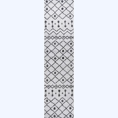 Black and Ivory Geometric Synthetic Runner Rug, 2x10 Feet